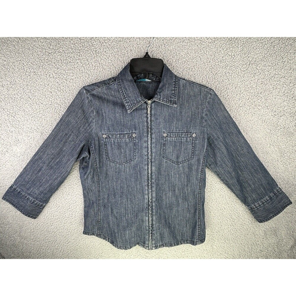 French Cuff  Denim Jacket Womens Small Cropped C11485D Blue